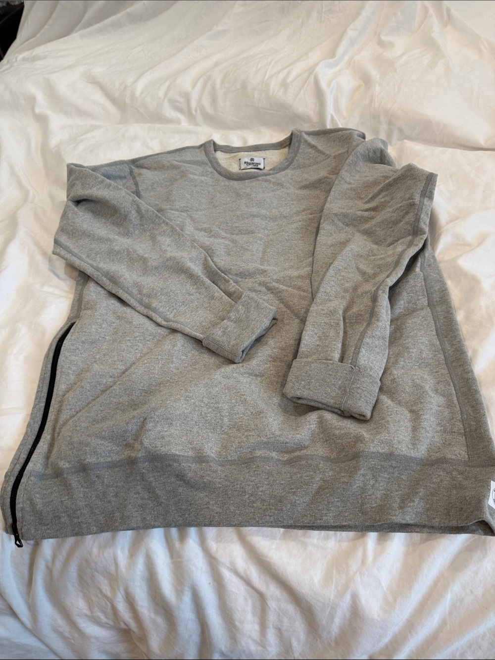 Reigning Champ Gray Crewneck Sweatshirt with Side Zipper,Heavyweight
